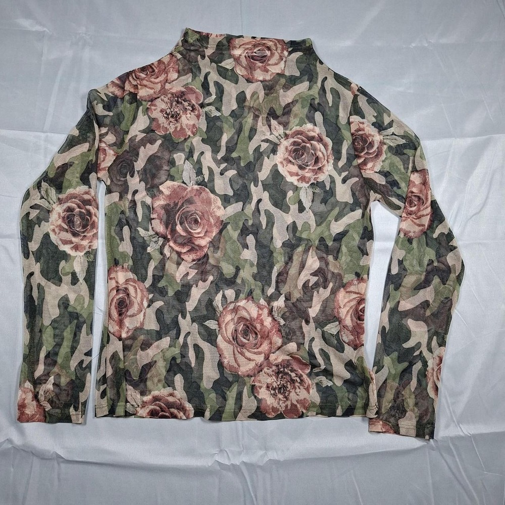 Wink & Blink Camo Rose Edgy Grunge Mesh Top